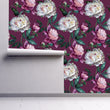 Load image into Gallery viewer, Purple Victorian antique botanical dark floral peel and stick wallpaper
