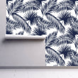 Load image into Gallery viewer, Blue vintage Mid-century modern palm tropical peel and stick wallpaper
