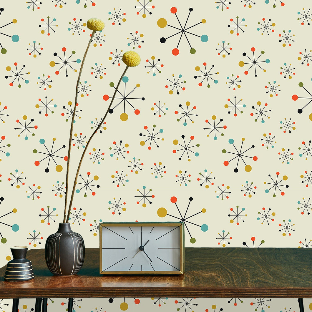 Vintage retro Mid-century modern starburst peel and stick wallpaper