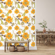 Load image into Gallery viewer, Antique vintage yellow floral botanical peel and stick wallpaper
