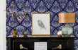 Load image into Gallery viewer, Victorian antique blue damask peel and stick wallpaper
