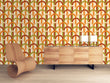 Load image into Gallery viewer, Retro vintage Mid-century Modern geometric orange and green peel and stick wallpaper
