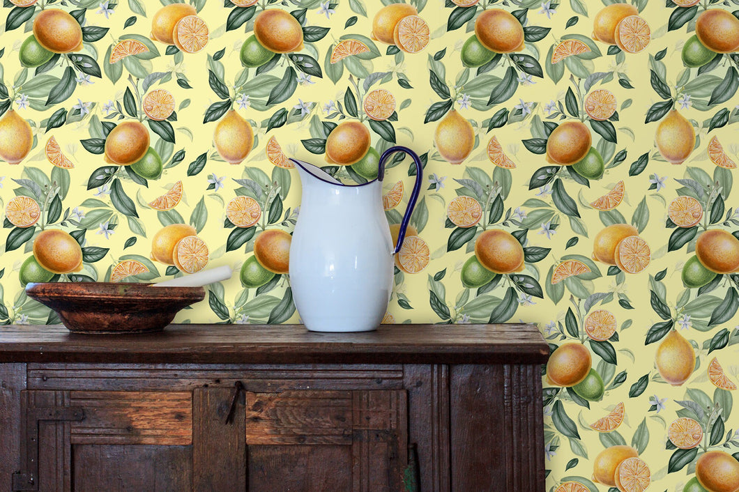 Retro vintage fruit tree peel and stick wallpaper