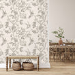 Load image into Gallery viewer, Antique floral botanical bird grey peel and stick wallpaper
