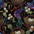 Load image into Gallery viewer, Black and blue botanical butterfly and birds Chinoiserie peel and stick wallpaper
