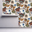 Load image into Gallery viewer, Chinoiserie botanical blue and brown floral fabric peel and stick wallpaper
