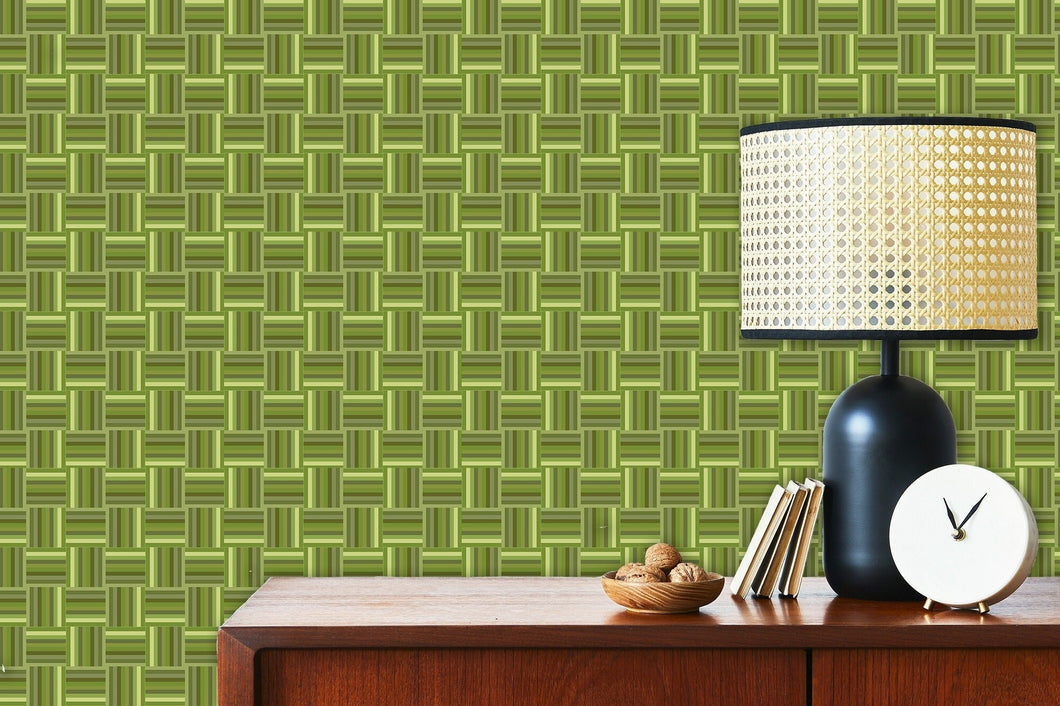 Mid-century modern retro vintage green geometric peel and stick wallpaper