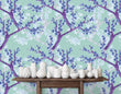Load image into Gallery viewer, Antique Victorian chinoiserie blue floral fabric peel and stick wallpaper
