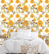 Load image into Gallery viewer, Antique vintage yellow floral botanical peel and stick wallpaper
