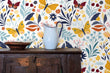 Load image into Gallery viewer, Botanical garden butterfly peel and stick wallpaper
