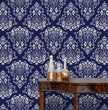 Load image into Gallery viewer, Victorian antique blue damask peel and stick wallpaper
