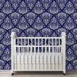 Load image into Gallery viewer, Victorian antique blue damask peel and stick wallpaper
