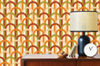 Load image into Gallery viewer, Retro vintage Mid-century Modern geometric orange and green peel and stick wallpaper
