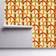 Load image into Gallery viewer, Retro vintage Mid-century Modern geometric orange and green peel and stick wallpaper
