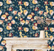 Load image into Gallery viewer, Blue Victorian antique dark floral peel and stick wallpaper
