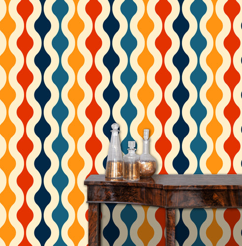 Retro vintage colorful geometric fabric peel and stick wallpaper