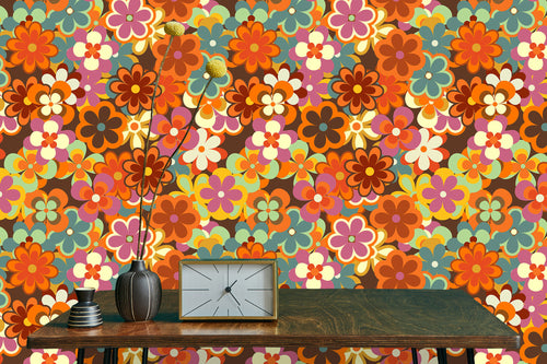 Vintage retro floral fabric peel and stick wallpaper