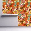 Load image into Gallery viewer, Vintage retro floral fabric peel and stick wallpaper
