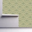 Load image into Gallery viewer, Victorian antique green damask fabric peel and stick wallpaper
