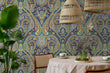 Load image into Gallery viewer, Victorian damask floral blue fabric peel and stick wallpaper
