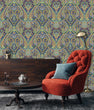 Load image into Gallery viewer, Victorian damask floral blue fabric peel and stick wallpaper
