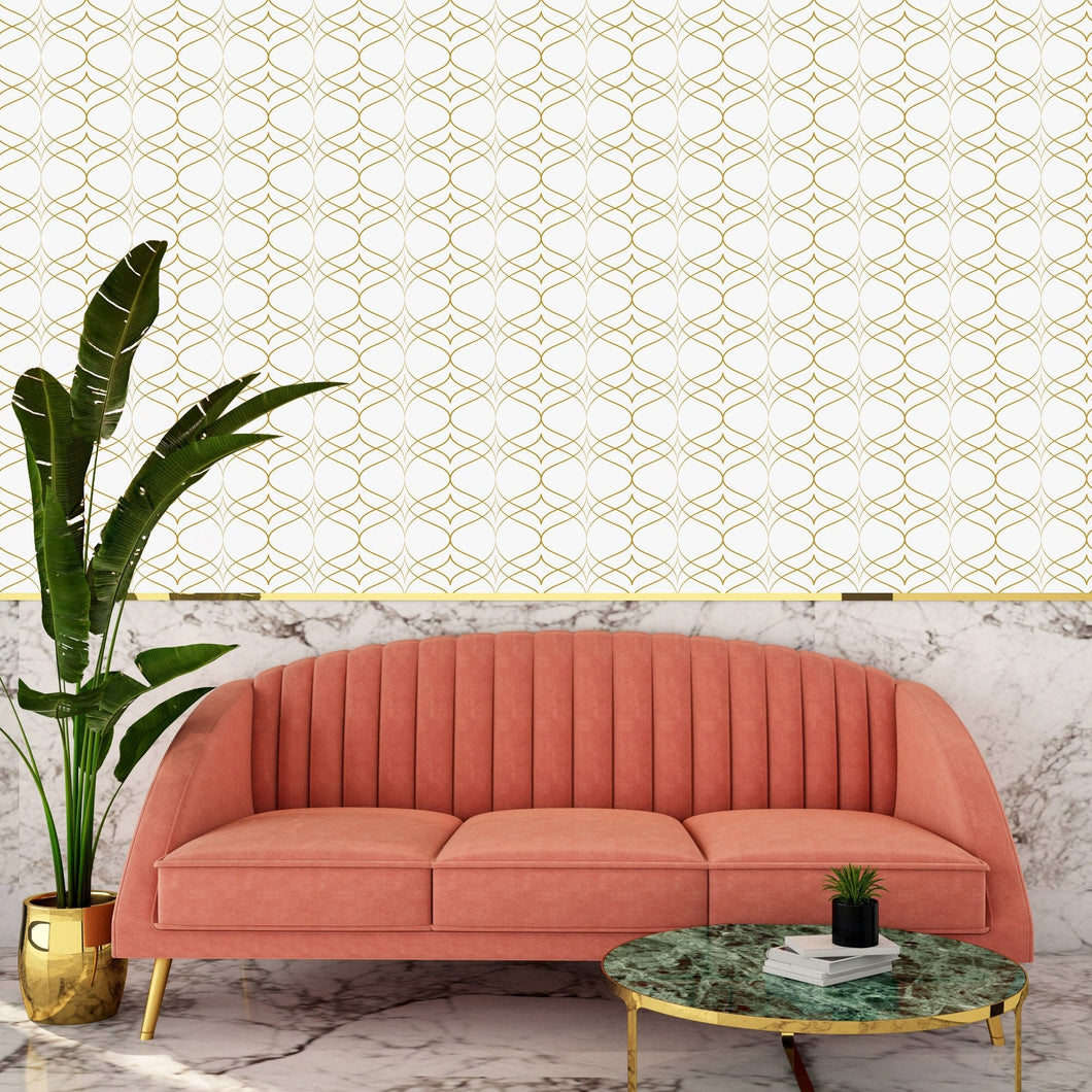 Art Deco geometric gold fabric peel and stick wallpaper