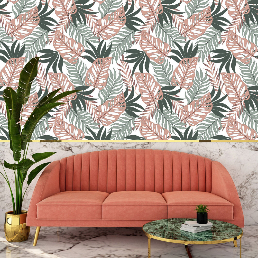 Palm Wallpaper, Tropical Wallpaper, Retro Wallpaper, Mid Century Wallpaper, Peel and Stick Wallpaper, Fabric Wallpaper