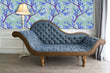 Load image into Gallery viewer, Antique Victorian chinoiserie blue floral fabric peel and stick wallpaper
