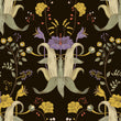 Load image into Gallery viewer, Black and purple Victorian Chinoiserie dark floral fabric peel and stick wallpaper
