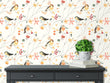 Load image into Gallery viewer, Farmhouse cottage birds in garden botanical fabric peel and stick wallpaper
