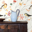 Load image into Gallery viewer, Farmhouse cottage birds in garden botanical fabric peel and stick wallpaper
