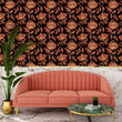 Load image into Gallery viewer, Antique Victorian dark floral pink and black fabric peel and stick wallpaper
