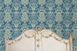 Load image into Gallery viewer, Victorian blue damask fabric peel and stick wallpaper
