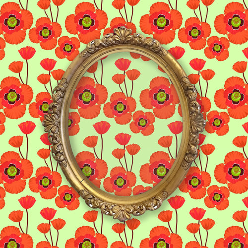 Vintage Mid-century modern orange floral fabric peel and stick wallpaper