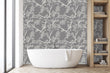 Load image into Gallery viewer, Grey botanical Asian chinoiserie fabric peel and stick wallpaper
