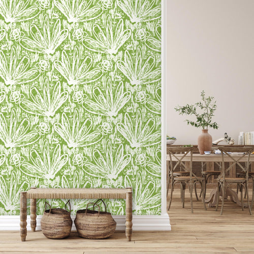 Cottage Wallpaper, Floral Wallpaper, Green Wallpaper, Farmhouse Floral Wallpaper, Peel and Stick Wallpaper, Fabric Wallpaper