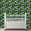 Load image into Gallery viewer, Blue and green dark floral fabric peel and stick wallpaper
