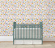 Load image into Gallery viewer, Blue and yellow vintage floral fabric peel and stick wallpaper
