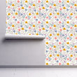 Load image into Gallery viewer, Blue and yellow vintage floral fabric peel and stick wallpaper
