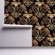 Load image into Gallery viewer, Victorian baroque black and gold fabric peel and stick wallpaper
