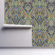 Load image into Gallery viewer, Victorian damask floral blue fabric peel and stick wallpaper
