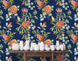Load image into Gallery viewer, Blue Chinoiserie botanical fabric peel and stick wallpaper

