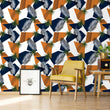Load image into Gallery viewer, Retro Mid Century Modern vintage tropical blue and orange fabric peel and stick wallpaper
