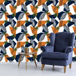 Load image into Gallery viewer, Retro Mid Century Modern vintage tropical blue and orange fabric peel and stick wallpaper
