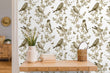 Load image into Gallery viewer, Brown Chinoiserie bird garden fabric peel and stick wallpaper
