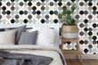 Load image into Gallery viewer, Black and white polka dot fabric peel and stick wallpaper
