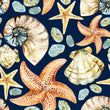 Load image into Gallery viewer, Nautical sea shells and starfish beach house fabric peel and stick wallpaper
