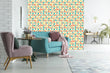 Load image into Gallery viewer, Retro vintage blue and red fabric peel and stick wallpaper
