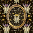Load image into Gallery viewer, Black and purple Victorian Chinoiserie dark floral fabric peel and stick wallpaper
