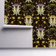 Load image into Gallery viewer, Black and purple Victorian Chinoiserie dark floral fabric peel and stick wallpaper
